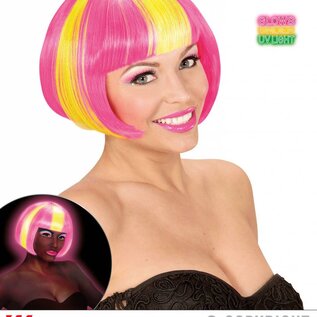 Pk  4 "NEON YELLOW STREAKED PINK VALENTINA WIG" in box