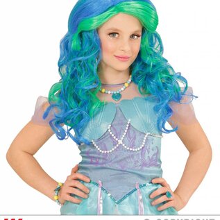 Pk  6 "TURQUOISE-EMERALD MERMAID WIG" in polybag