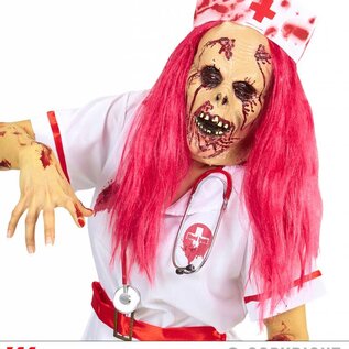 Pk  3 "ZOMBIE NURSE HALF FACE MASK WITH WIG & HEADPIECE"