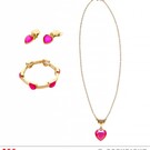 Pk  6 "GOLD PINK GEM HEART NECKLACE, EARRINGS & BRACELET"