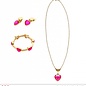 Pk  6 "GOLD PINK GEM HEART NECKLACE, EARRINGS & BRACELET"