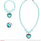 Pk  6 "AZURE BEADED STRASS GEM HEART NECKLACE, BRACELET & RING"