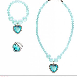 Pk  6 "AZURE BEADED STRASS GEM HEART NECKLACE, BRACELET & RING"