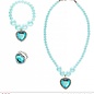 Pk  6 "AZURE BEADED STRASS GEM HEART NECKLACE, BRACELET & RING"