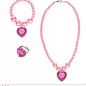 Pk  6 "PINK BEADED STRASS GEM HEART NECKLACE, BRACELET & RING"