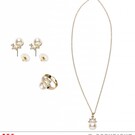 Pk  6 "GOLD STRASS CROWN PEARL NECKLACE, EARRINGS & RING"