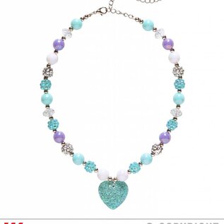 Pk  6 "AZURE GLITTER HEART BEADED NECKLACE"