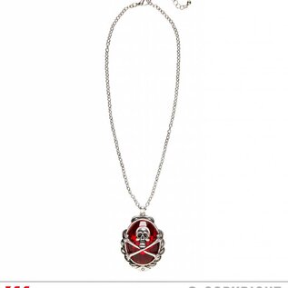 Pk  6 "SKULL & CROSS BONES RED GEM NECKLACE"