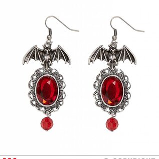 Pk 12 Pair of "BAT EARRINGS WITH RED GEMS"