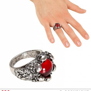 Pk 12 "SKULLS RING WITH RED GEM"