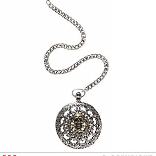 Pk  6 "DELUXE SKULL & CROSS BONES POCKET WATCH WITH CHAIN"