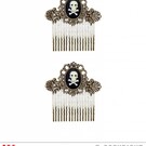 Pk  6 Pair of "ANTIQUATED GOLD SKULL & CROSS BONES HAIR COMBS"