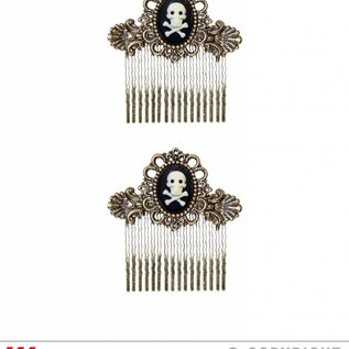 Pk  6 Pair of "ANTIQUATED GOLD SKULL & CROSS BONES HAIR COMBS"
