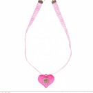 Pk 12 "PINK-WHITE CHECKERED RIBBON NECKLACE WITH STRASS EDELWEISS HEART"