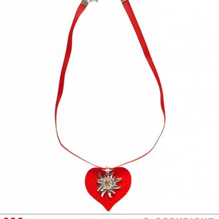Pk 12 "RED HEART RIBBON NECKLACE WITH STRASS EDELWEISS"