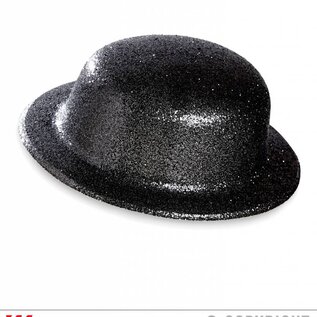 Pk 12 "BLACK GLITTER BOWLER HAT"