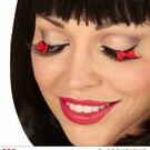 Pk  6 "BLACK EYELASHES WITH RED BOWS" with glass bottle glue
