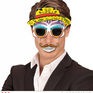 Pk 12 "DIA DE LOS MUERTOS SKULL GLASSES WITH MOUSTACHE & TEETH"