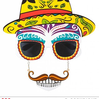 Pk 12 "DIA DE LOS MUERTOS SKULL GLASSES WITH MOUSTACHE & TEETH"