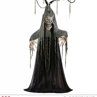 Sound sensor activated "TALKING HAUNTED HALLOWEEN TREE WITH MOVING MOUTH & FLASHING LED LIGHT EYES" 200 cm - speaks 3 different rhymes - with "T