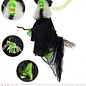 Sound sensor activated "NEON ANIMATED & TALKING FLYING WITCH ON BROOM WITH TURNING HEAD AND GREEN FLASHING LIGHT EYES" 155 cm - speaks 5 differe