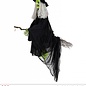 Sound sensor activated "NEON ANIMATED & TALKING FLYING WITCH ON BROOM WITH TURNING HEAD AND GREEN FLASHING LIGHT EYES" 155 cm - speaks 5 differe