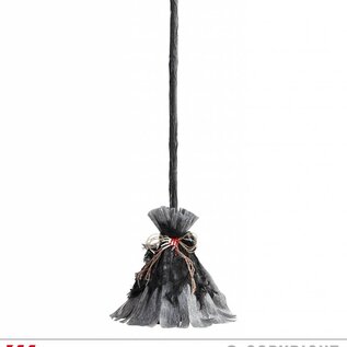 Pk  6 Sound sensor activated "ANIMATED WITCH BROOM WITH SPINNING MOTION, GHOSTLY SOUNDS & EVIL LAUGHTER" 73 cm - with "TRY ME" function
