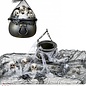 Pk  6 "HALLOWEEN DECORATIVE SET" (cauldron, 3 skulls, spiderweb & spider, chain and freaky fabric)