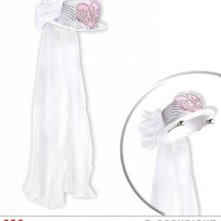 Pk 12 "BRIDE TO BE HEART SEQUIN TOP HAT WITH BRIDAL VEIL"