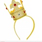 Pk 12 "GOLD MINI GLITTER CROWNS WITH GEMS ON HEADBAND"