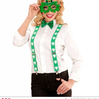 Pk 12 "ST. PATRICK'S DAY GLITTER SHAMROCK GLASSES WITH MINI TOP HAT"
