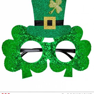 Pk 12 "ST. PATRICK'S DAY GLITTER SHAMROCK GLASSES WITH MINI TOP HAT"