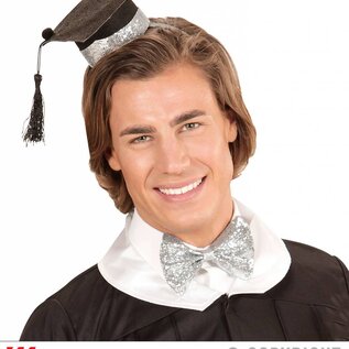 Pk  6 "GRADUATE SET" (mini graduate hat on headband & glitter bow tie)