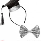 Pk  6 "GRADUATE SET" (mini graduate hat on headband & glitter bow tie)