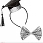Pk  6 "GRADUATE SET" (mini graduate hat on headband & glitter bow tie)