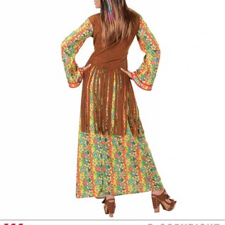 "HIPPIE WOMAN" (dress with vest, peace sign necklace)