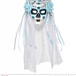 Pk  4 "DIA DE LOS MUERTOS MASK DECORATED WITH WHITE LACE VEIL, RIBBONS AND AZURE & SILVER ROSES"