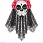 Pk  4 "DIA DE LOS MUERTOS MASK DECORATED WITH BLACK LACE VEIL & PINK ROSES"