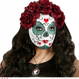 Pk  4 "DIA DE LOS MUERTOS GLITTER MASK DECORATED WITH BURGUNDY ROSES"