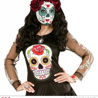 Pk  4 "DIA DE LOS MUERTOS GLITTER MASK DECORATED WITH BURGUNDY ROSES"