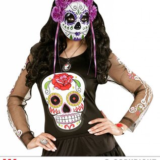 Pk  4 "DIA DE LOS MUERTOS MASK DECORATED WITH PURPLE ROSES & RIBBONS"