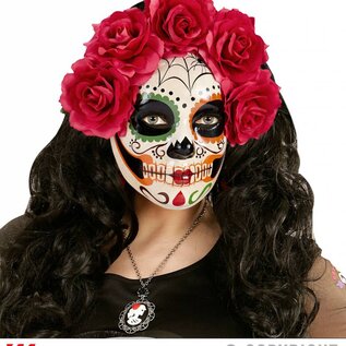 Pk  4 "DIA DE LOS MUERTOS MASK DECORATED WITH RED ROSES"
