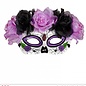 Pk  6 "DIA DE LOS MUERTOS EYEMASK DECORATED WITH GLITTER PURPLE & BLACK ROSES"