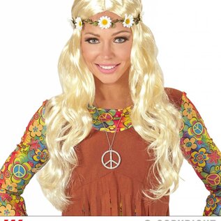 Pk  4 Blonde "HIPPIE / MEDIEVAL WIG WITH DAISY HEADBAND" in polybag