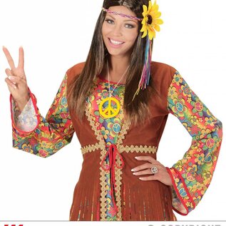 Pk  4 BROWN "HIPPIE WIG WITH MULTICOLORED SUNFLOWER HEADBAND" IN POLYBAG