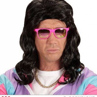 Pk  6 Black "80s MULLET WIG" in polybag
