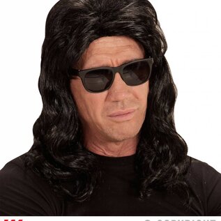 Pk  6 Black "80s MULLET WIG" in polybag