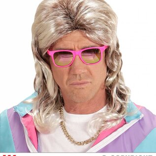 Pk  6 Blond "80s MULLET WIG" in polybag