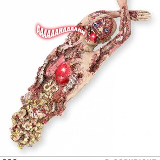 Sound sensor activated "LAUGHING & SCREAMING LIGHT-UP TORN CORPSE" 130 cm