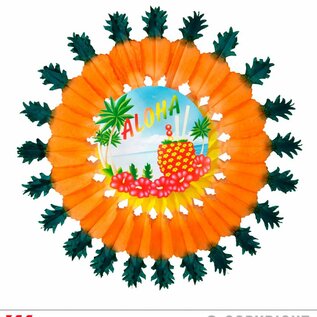Pk 12 "PINEAPPLE ALOHA PAPER FAN" 60 cm